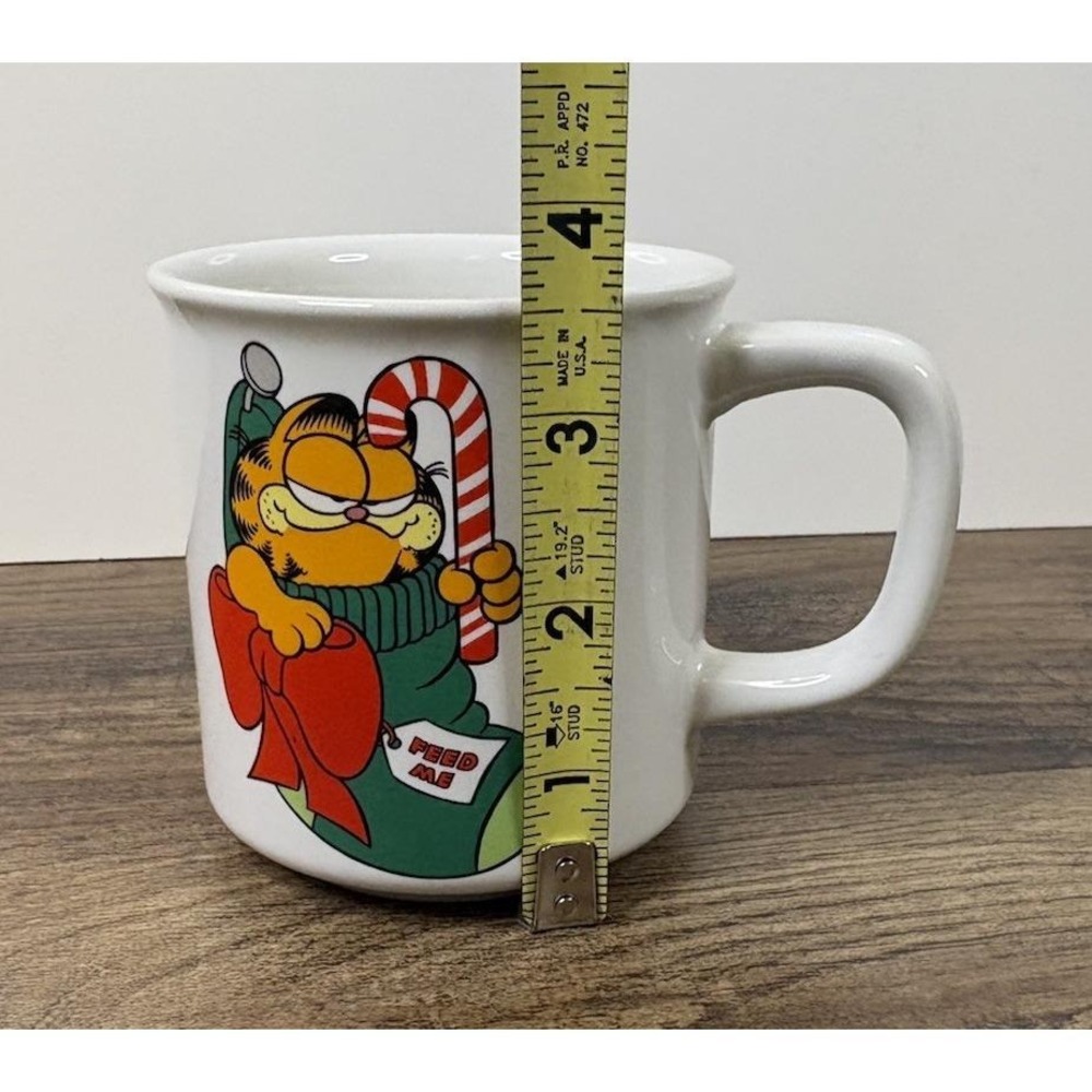 Vintage Garfield Cat Coffee Cup Christmas Stocking Candy Cane Cartoon Mug - Picture 7 of 7